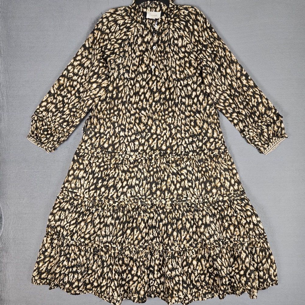 Cleobella Kendall Midi Dress Womens Medium Leopard Organic Cotton NWOT